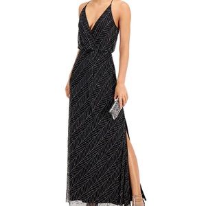 J Kara Women’s Embellished Surplice Metallic Black Size 10 Ball Gown